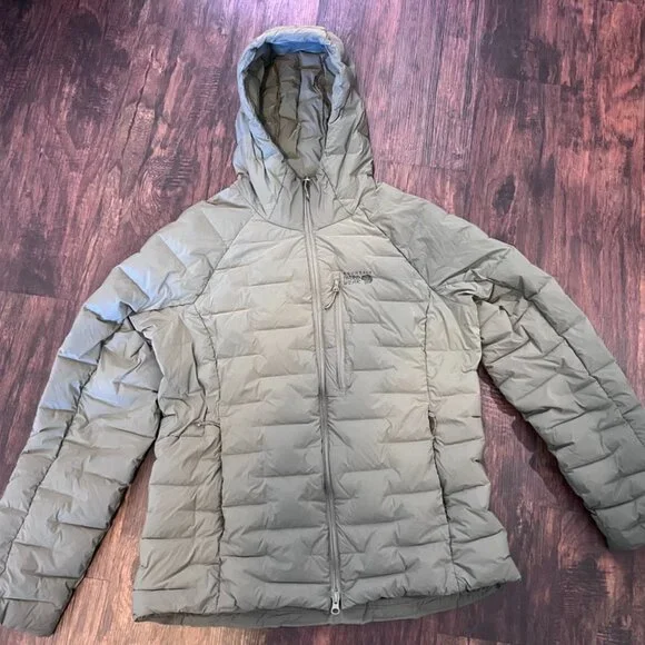 Mountain Hardwear Women’s Large Olive Down Puffer Jacket Hooded - Picture 2 of 7